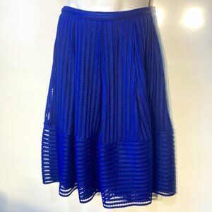 Soprano SZ M dressy sapphire blue print striped mesh unique flare skirt
